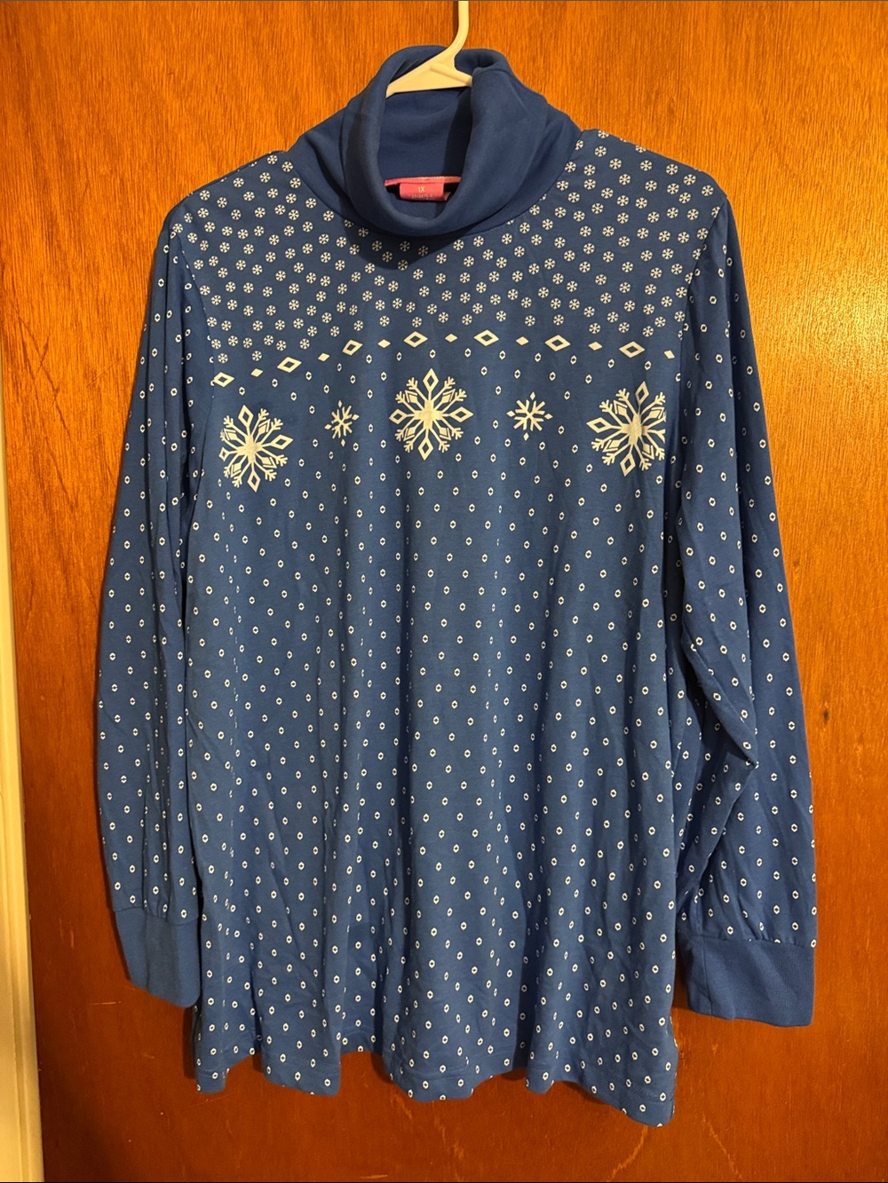 Women’s Royal Blue Turtleneck with Snowflake Pattern